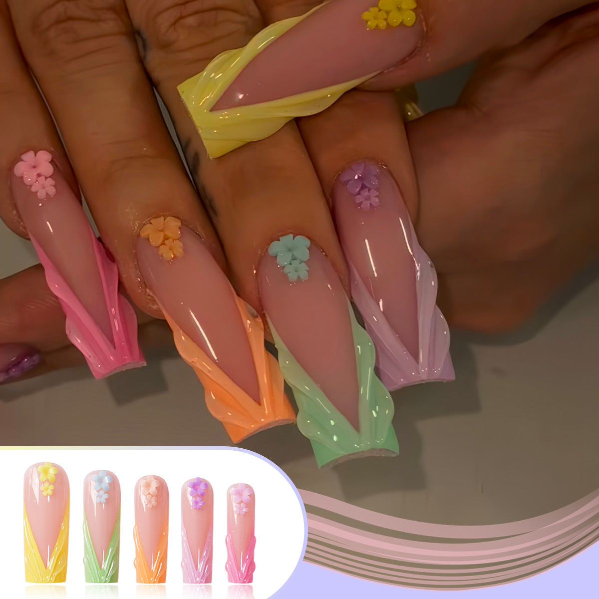 Decorative Floral Sculpted Press-On Nails Acalora
