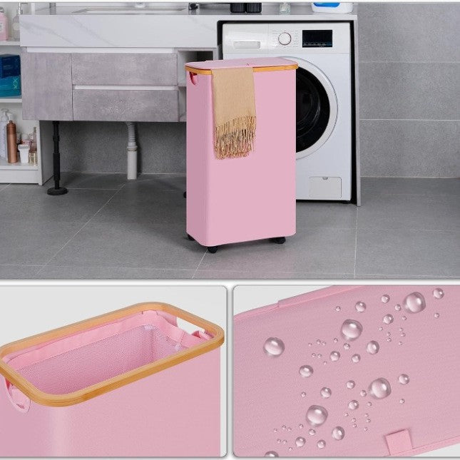 High-quality laundry container with bamboo lid and practical carrying handle Acalora