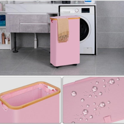 High-quality laundry container with bamboo lid and practical carrying handle Acalora