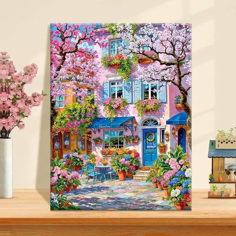 Vibrant Floral Cafe Landscape Canvas Art