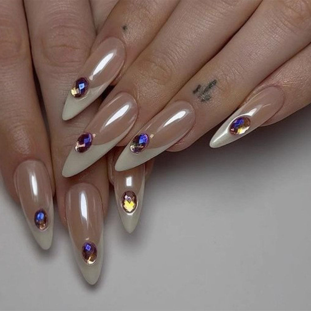 Artificial nails in a playful flower design with glittering accents Acalora