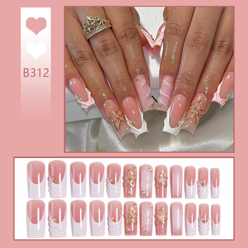 Artificial Nail Set with Elegant 3D Flower Accents Acalora