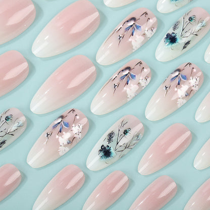 Artificial nails with flower design and shine Acalora