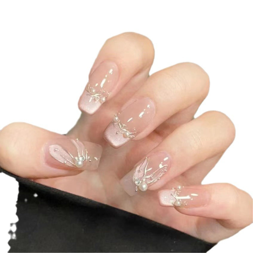 Decorative Press-On Nail Set with Pearl Accents Acalora