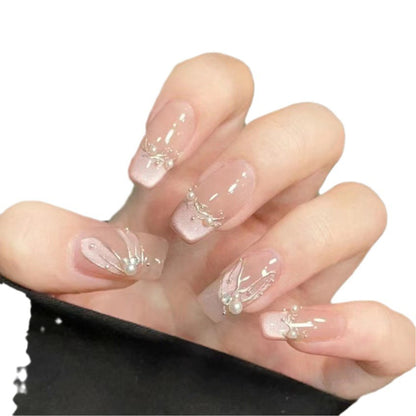 Decorative Press-On Nail Set with Pearl Accents Acalora