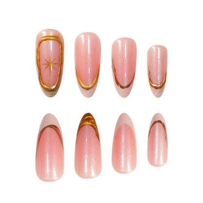 Premium Glittering French Tip Press-On Nails with Gold Accents Acalora