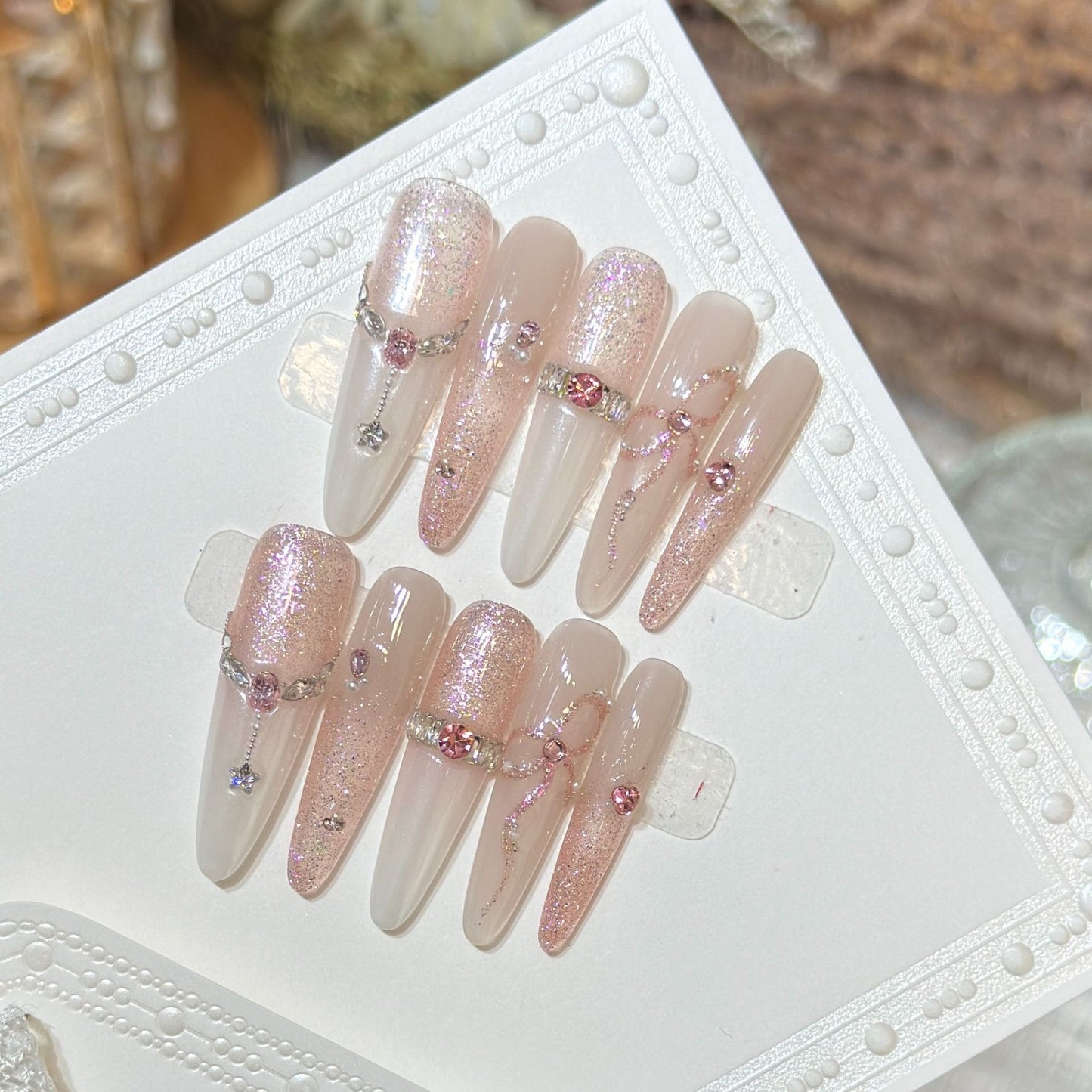 Glamorous Stiletto Press-On Nail Art Set with Sparkling Rhinestones Acalora