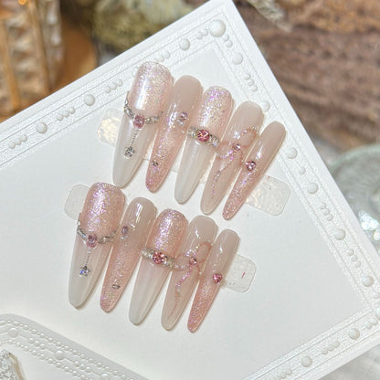 Glamorous Stiletto Press-On Nail Art Set with Sparkling Rhinestones Acalora