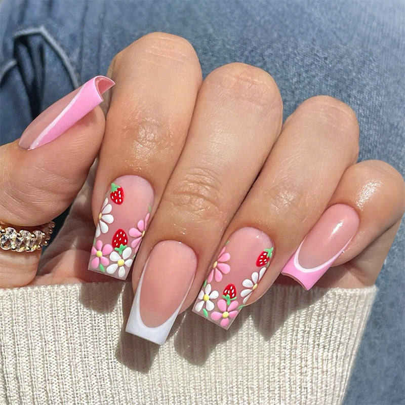 Decorative Floral Press-On Nail Art Set with 3D Flower Accents Acalora