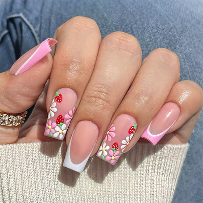 Decorative Floral Press-On Nail Art Set with 3D Flower Accents Acalora
