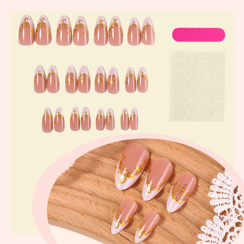 Decorative Premium Press-On Nail Set with Gold Accents Acalora
