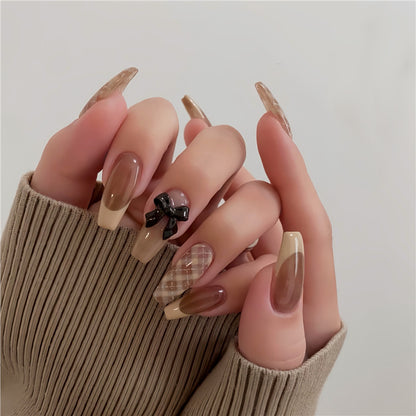 Stylish Press-On Nail Set with Decorative 3D Bow Accents Acalora