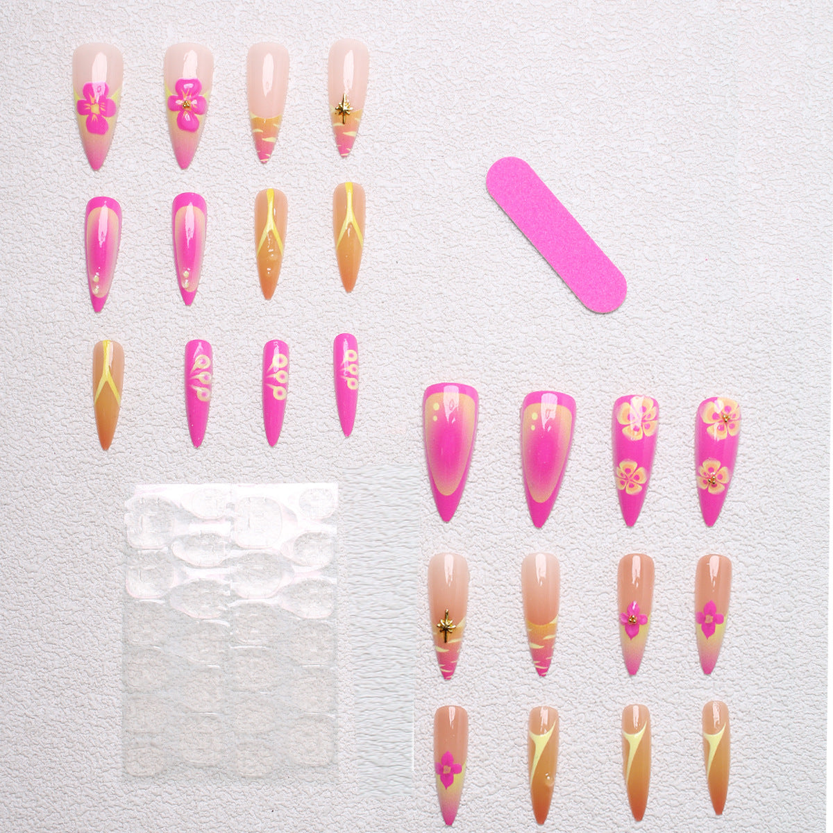 Artificial nail set with floral and abstract designs Acalora