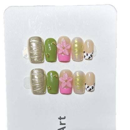 Designer Floral Acrylic Press-On Nail Set Acalora