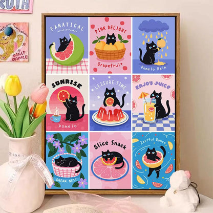 Playful Cat-Themed Illustrated Wall Art