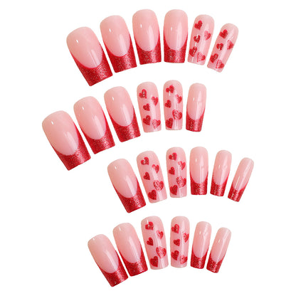 Premium Decorative Press-On Nail Set with Heart and Glitter Designs Acalora