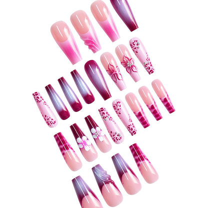 Floral 3D Art Press-On Nails with Gem Accents Acalora