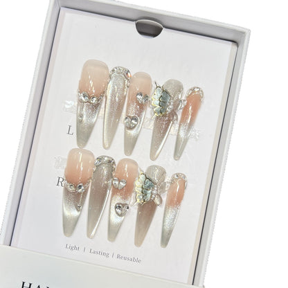 Decorative Stiletto Press-On Nail Art Set with Butterfly Accents Acalora