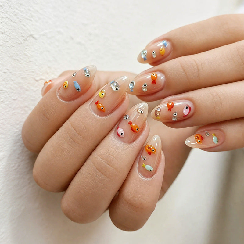 Artistic Fish-Themed Press-On Nail Set Acalora