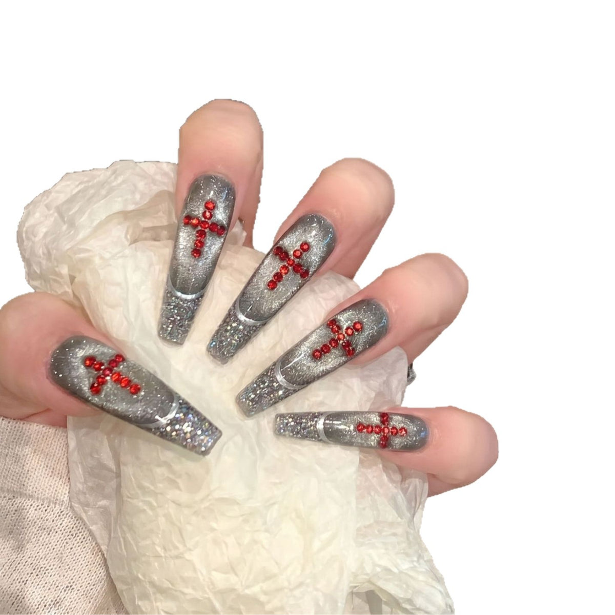 Luxury Glitter Press-On Nail Set with Crystal Accents Acalora
