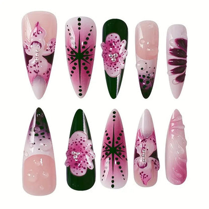 Floral Embellished Stiletto Nail Art Acalora