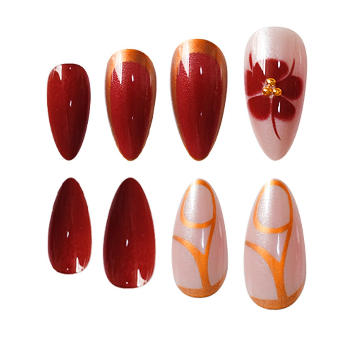 Artistic Press-On Nail Art Set with Floral Accents Acalora