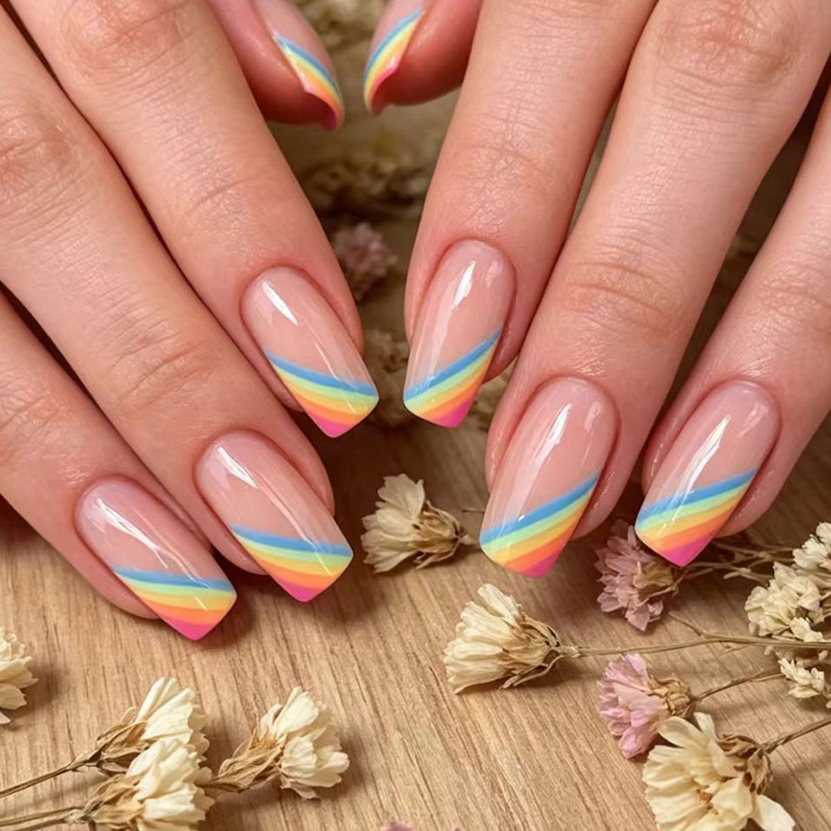 Elegant Rainbow French Tip Nail Art Acalora