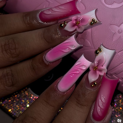 Decorative Floral Press-On Nail Extensions Acalora