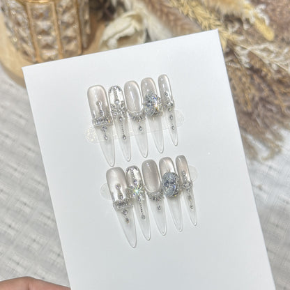 Premium Rhinestone-Embellished Press-On Nail Set Acalora