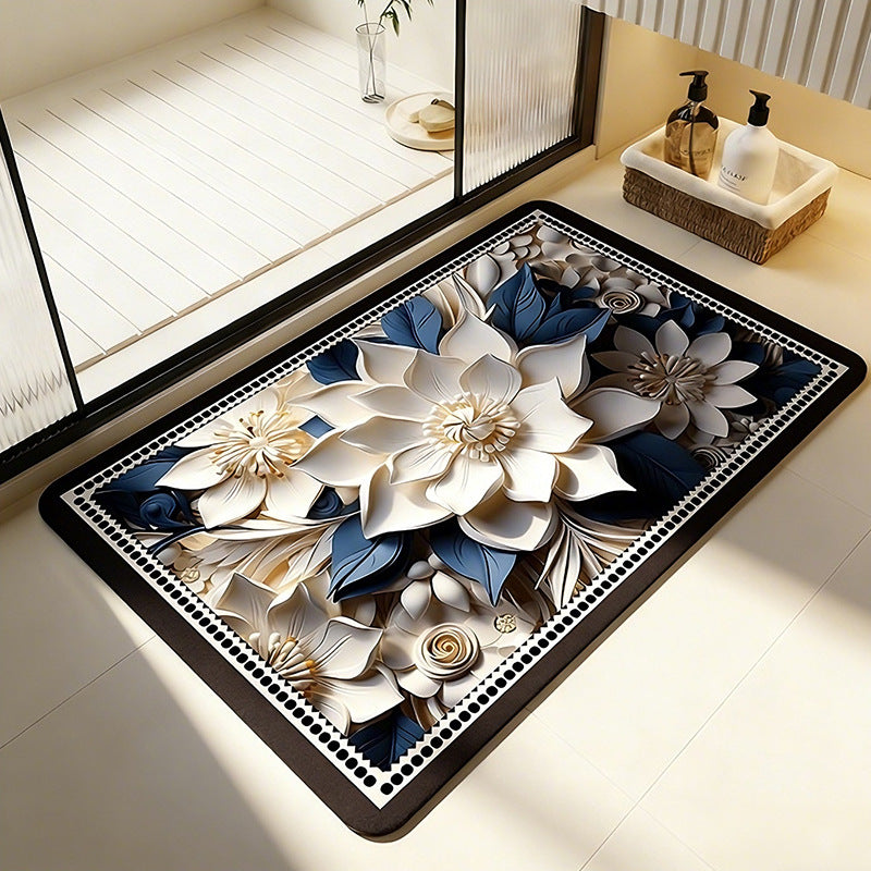 Floral Patterned Memory Foam Bath Mat Acalora
