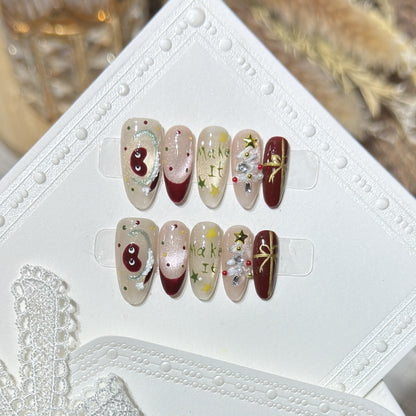 Festive Press-On Nail Art Set with Holiday Designs Acalora