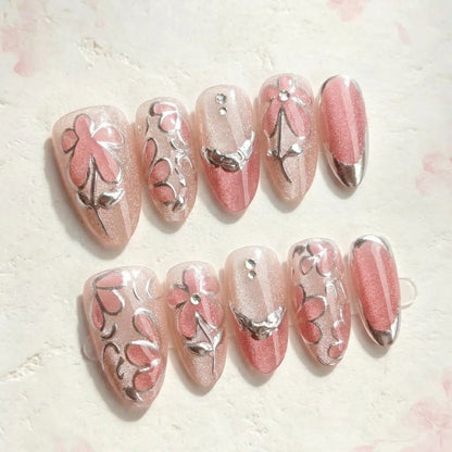 Elegant Floral Design Press-On Nail Set Acalora