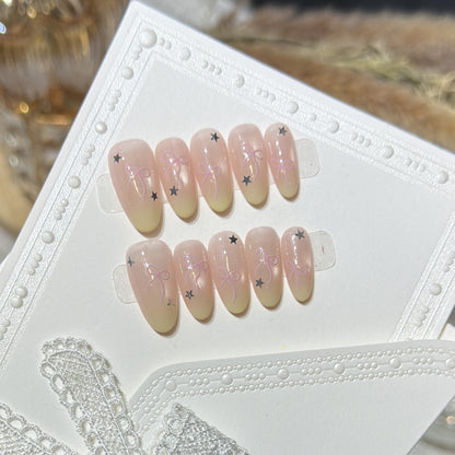 Press-On Nail Set with Bow and Star Accents Acalora