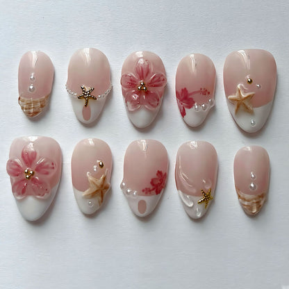 Artificial nail set with floral and maritime designs Acalora