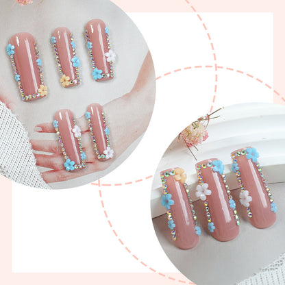 Decorative Press-On Nail Set with Floral and Gemstone Accents Acalora