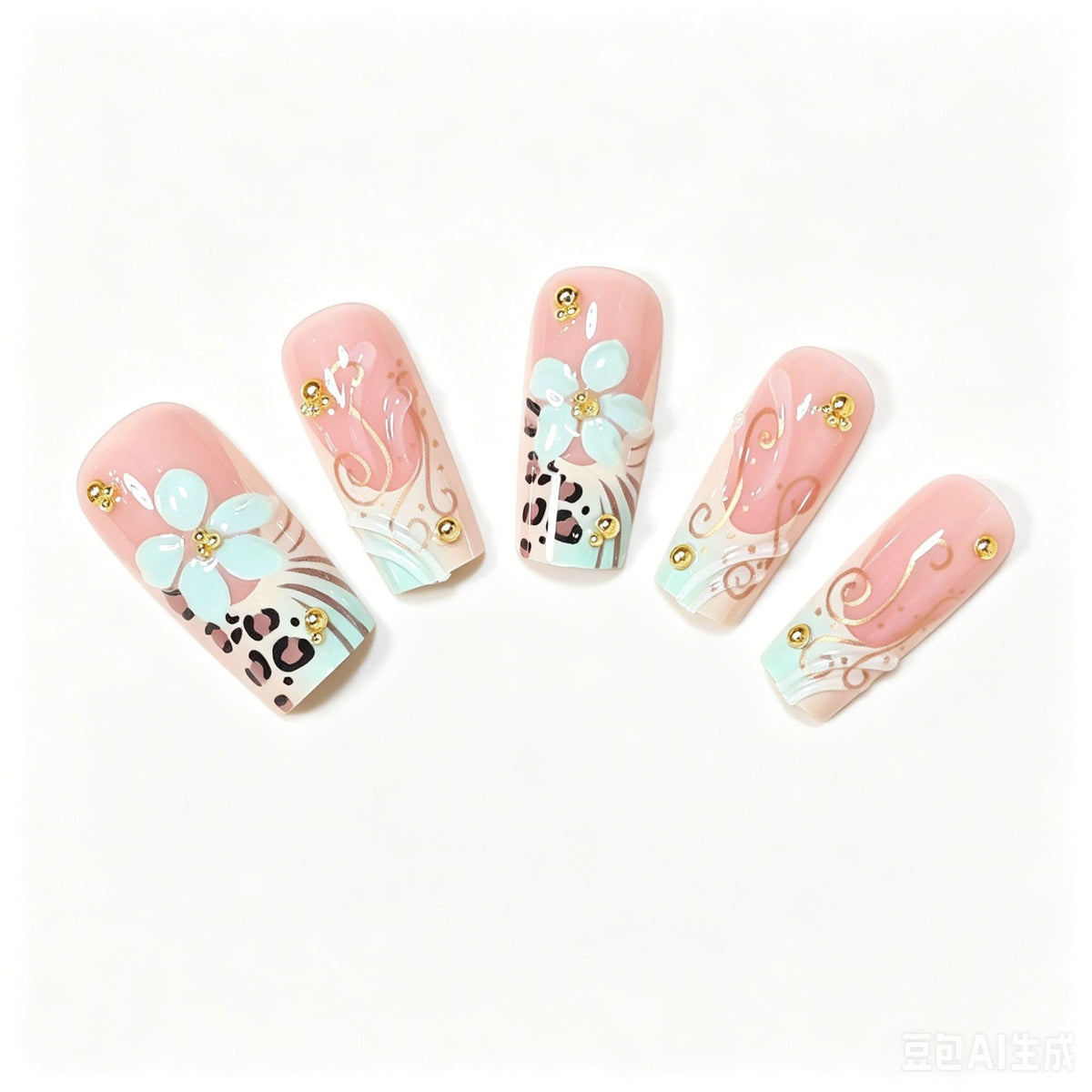 Decorative Long Press-On Nail Design Acalora