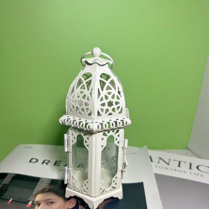 Ornate Moroccan Stained-Glass Metal Tealight Lantern Acalora