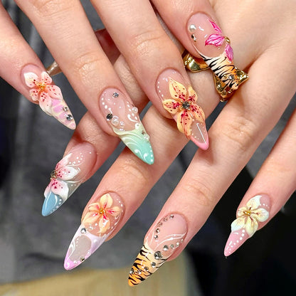 Floral-Themed Gel Press-On Nails Acalora