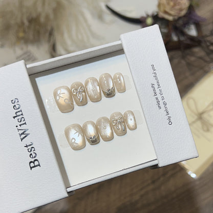 Elegant Bow-Embellished Press-On Nail Art Set Acalora