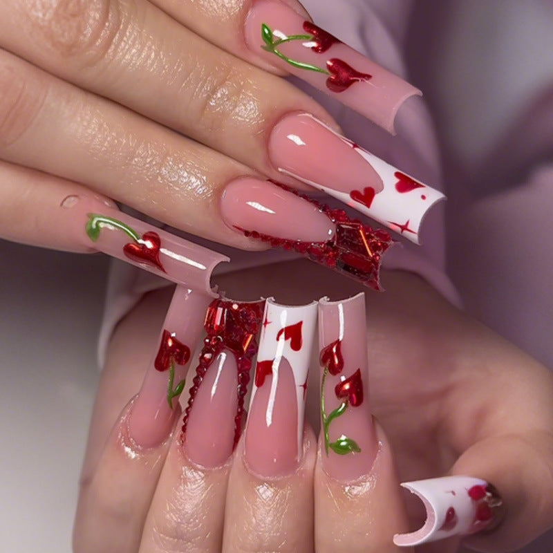 Decorative Press-On Nail Art Set with Heart and Floral Themes Acalora