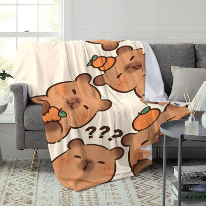 Cute Cartoon Capybara-Themed Throw Blanket