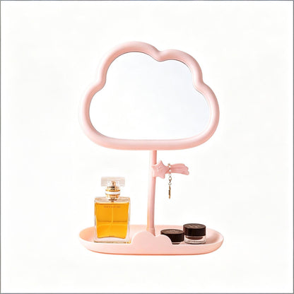 Cloud-Shaped Tabletop Makeup Mirror and Organizer