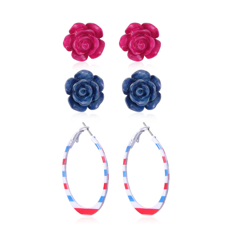 Women's lightweight star earrings with enamel flag design and fishhook Kalsten