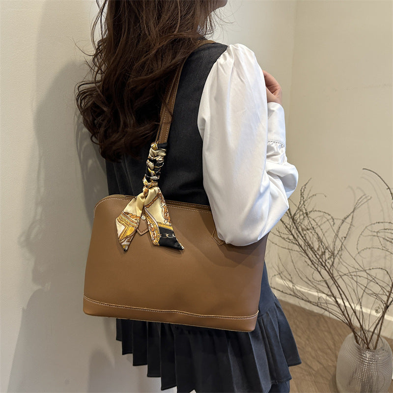 Elegant Structured Tote Bag with Decorative Scarf Acalora