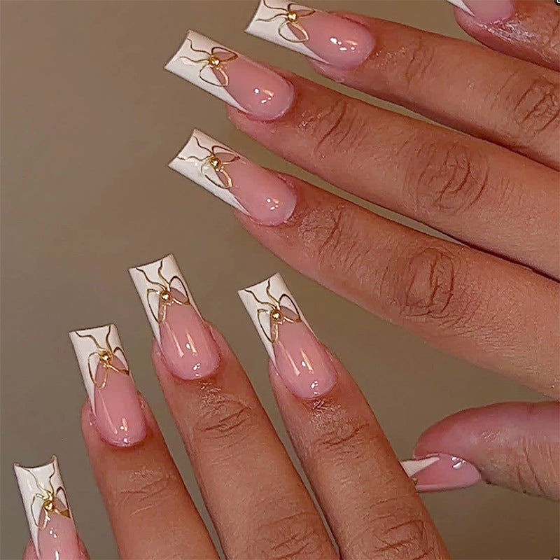 Decorative Press-On Nail Set with Artistic Bow Designs Acalora