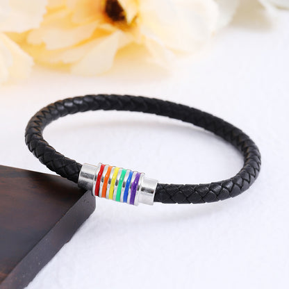 Leather Braided Bracelet with Colorful Accent Acalora