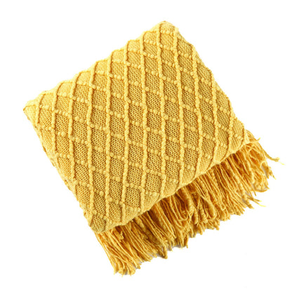 Cable Knit Fringe Throw Blanket
