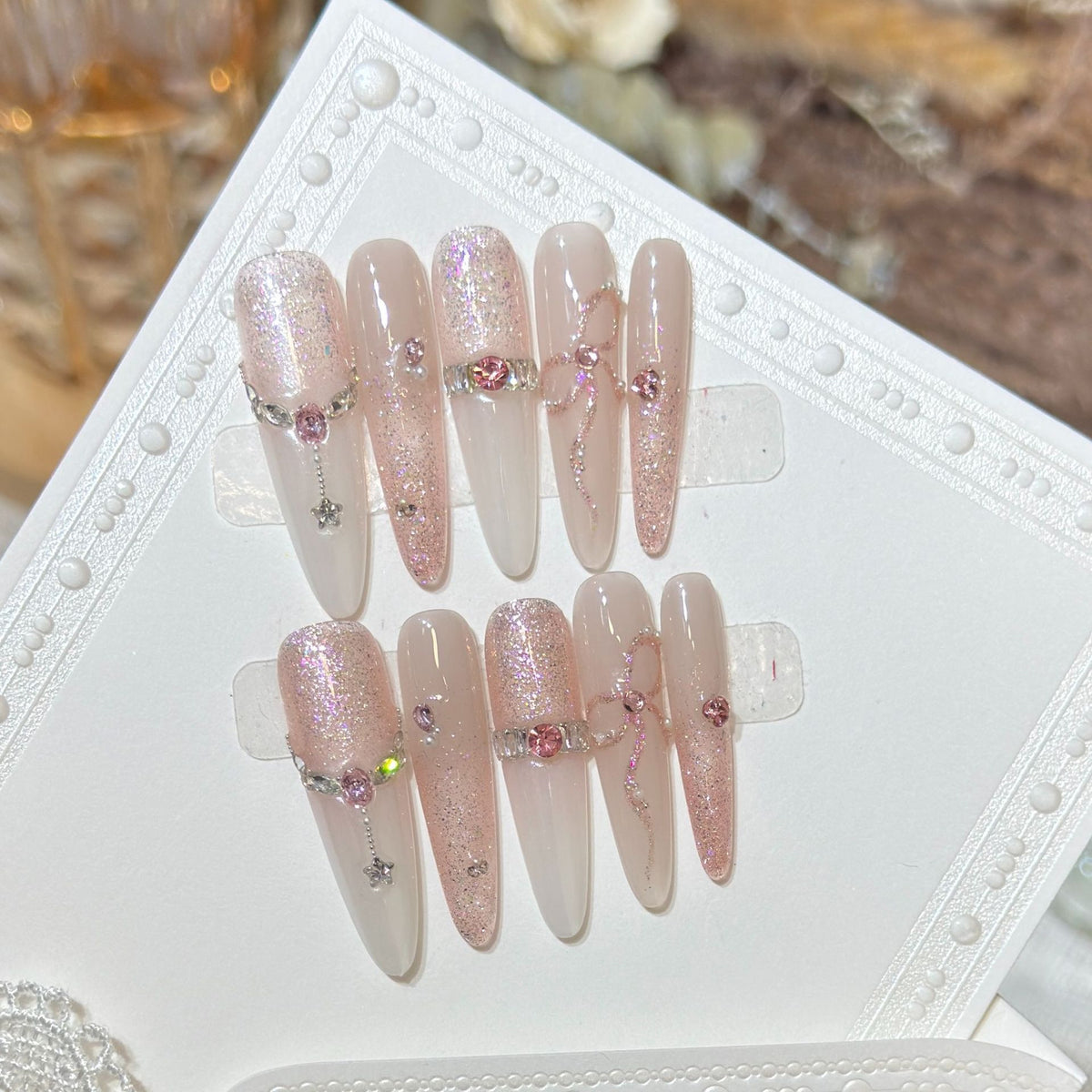 Glamorous Stiletto Press-On Nail Art Set with Sparkling Rhinestones Acalora