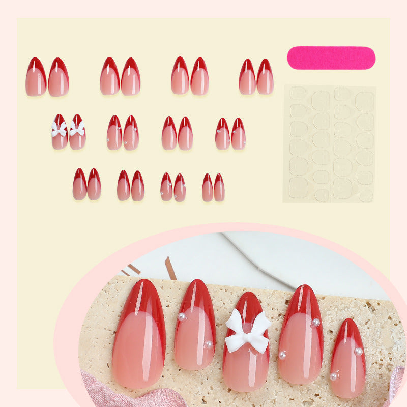 Decorative Press-On Nail Art Set with Elegant Ribbon Accents Acalora