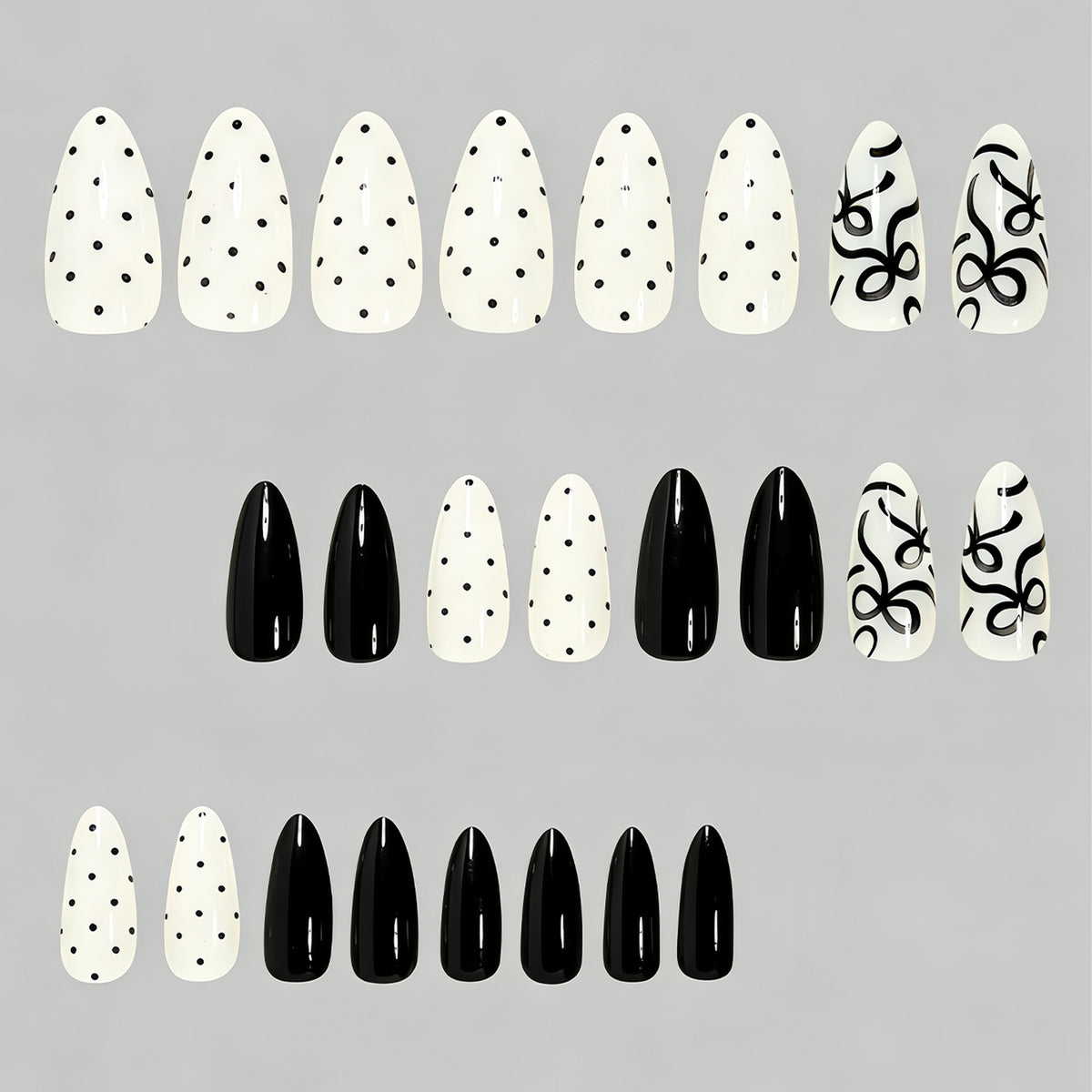 Artistic Press-On Nail Set with Bow Designs Acalora